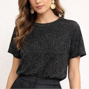 Spiritual Gangster Black Sparkly Glitter Short Sleeve Top In Size Small NWT